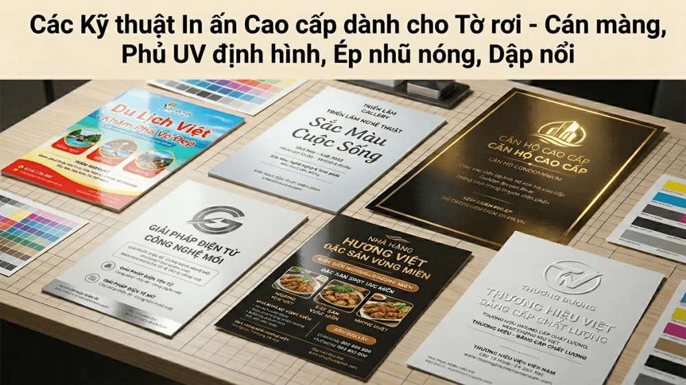 Kỹ Thuật In Cao Cấp Cho Tờ Rơi - Cán Màng, UV Cục Bộ, Ép Kim, Dập Nổi