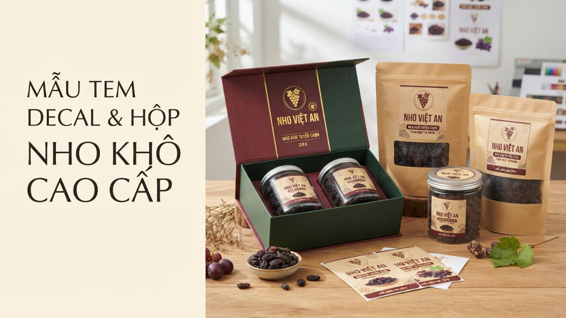 Mẫu Tem Decal & Hộp Nho Khô Cao Cấp