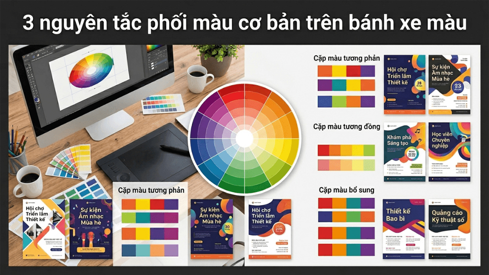 3 Nguyên Lý Phối Màu Cơ Bản Trên Vòng Tròn Thuần Sắc