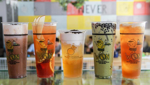Mẫu in tem nhãn  dán cốc trà sữa Won cha  