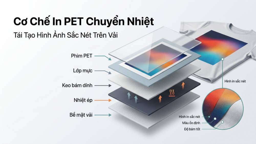 Bản Chất Công Nghệ In PET Chuyển Nhiệt Và Cơ Chế Tái Tạo Hình Ảnh Sắc Nét Trên Chất Liệu Vải