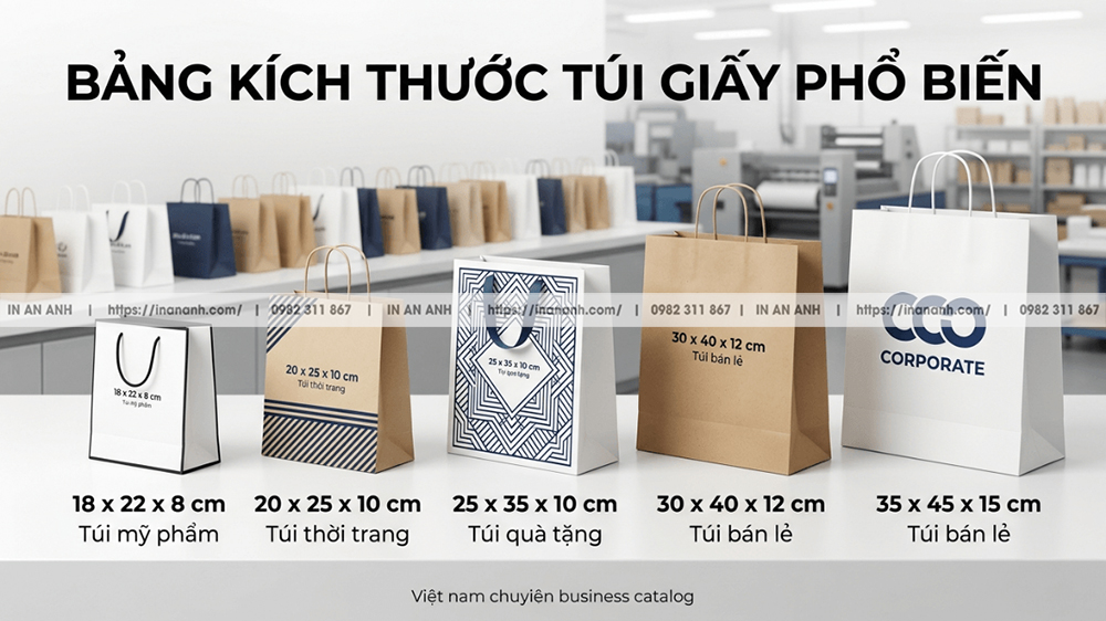 Bảng Kích Thước Túi Giấy Phổ Biến Theo Khuôn Bế Xưởng