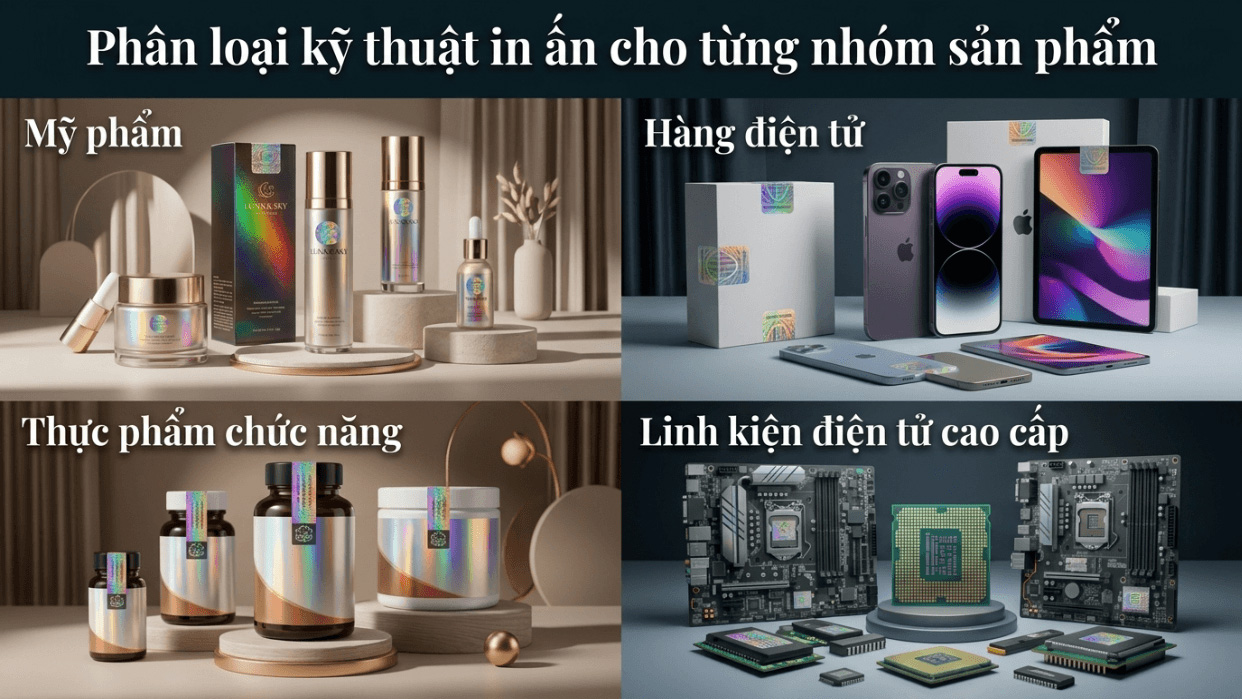 Bảng phân loại ứng dụng kỹ thuật in ấn cho từng nhóm hàng hóa