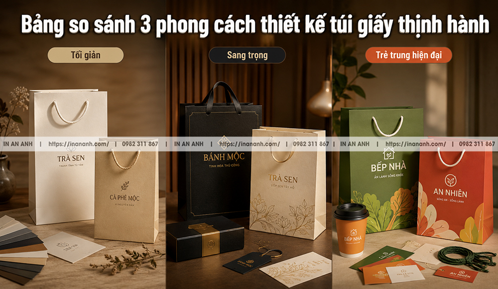 Bảng So Sánh 3 Phong Cách Thiết Kế Túi Giấy Thịnh Hành