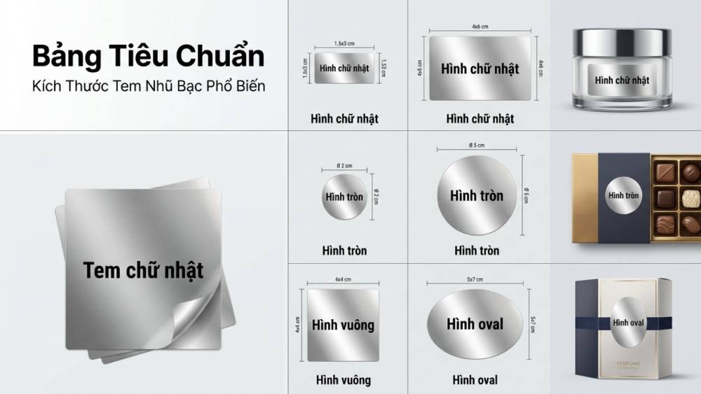 Bảng Tiêu Chuẩn Kích Thước Tem Nhũ Bạc Phổ Biến