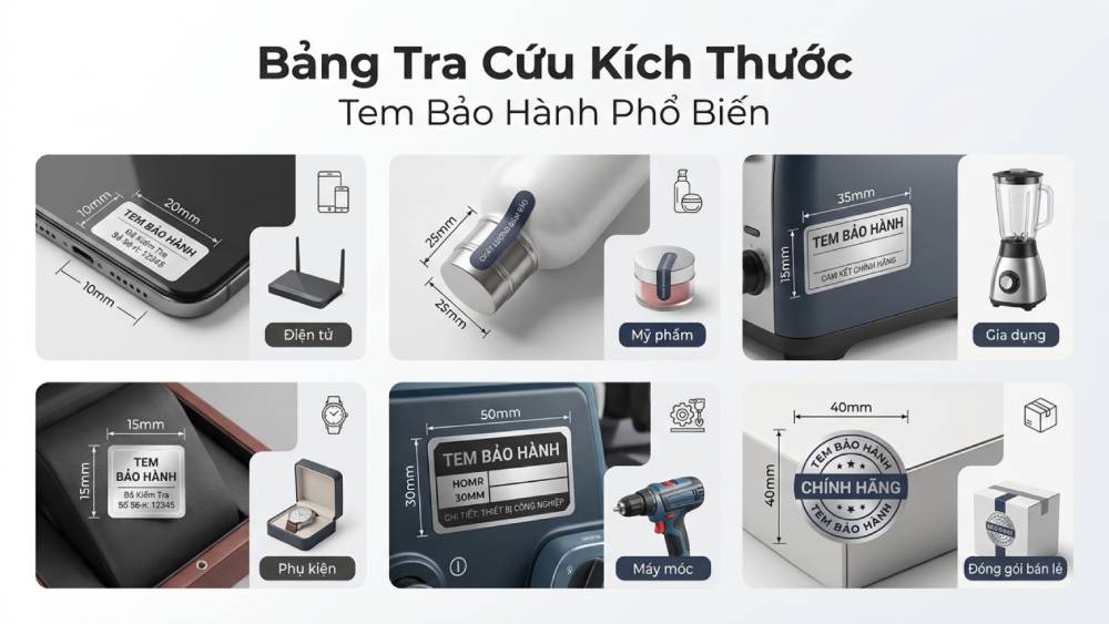 Bảng Tra Cứu Kích Thước Tem Bảo Hành Phổ Biến Cho Các Ngành Hàng Hiện Nay