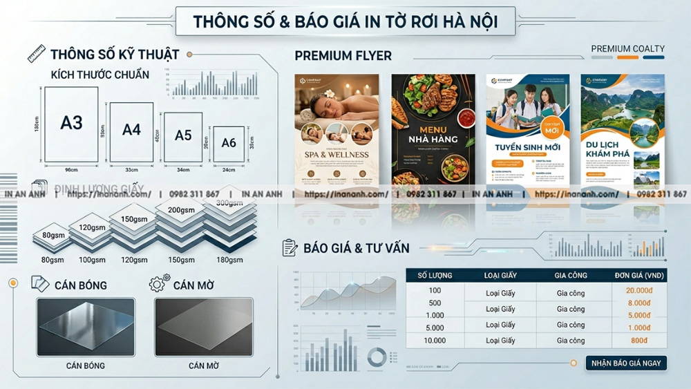 Bảng tra cứu thông số kỹ thuật và báo giá in tờ rơi quảng cáo mới nhất tại Hà Nội