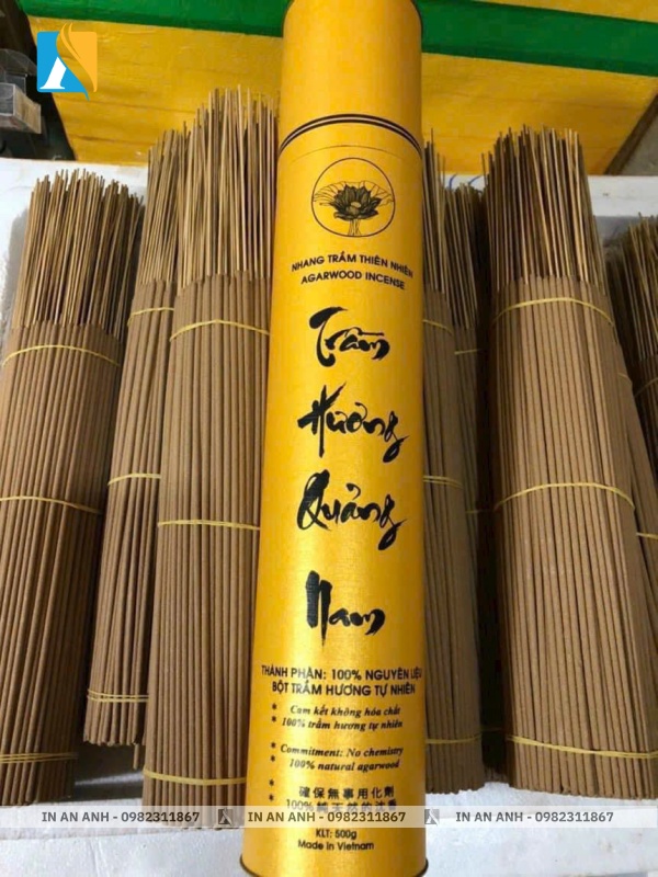 Bao bì nhang dạng hộp trụ in màu sắc truyền thống