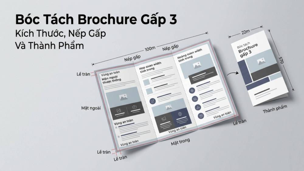 Bóc Tách Chi Tiết Kích Thước Brochure Gấp 3 (Tri-Fold Brochure)
