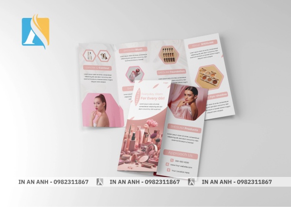 Brochure gấp 3 chuyên nghiệp, màu sắc sống động cho các loại mỹ phẩm