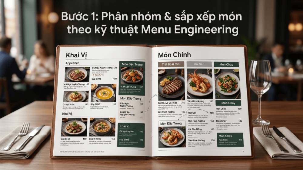 Bước 1: Phân Nhóm Và Sắp Xếp Món Theo Kỹ Thuật Menu Engineering