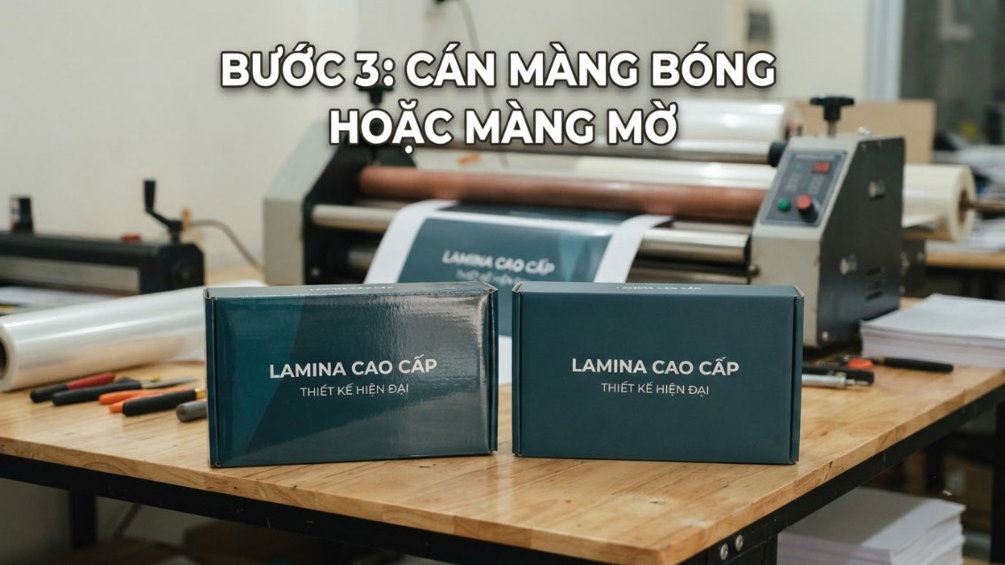 Bước 3 - Cán màng bóng hoặc màng mờ