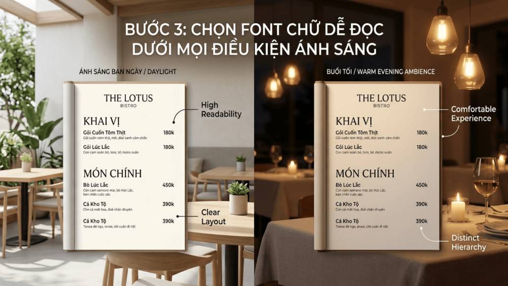 Bước 3: Chọn Font Chữ Dễ Đọc Dưới Mọi Điều Kiện Ánh Sáng