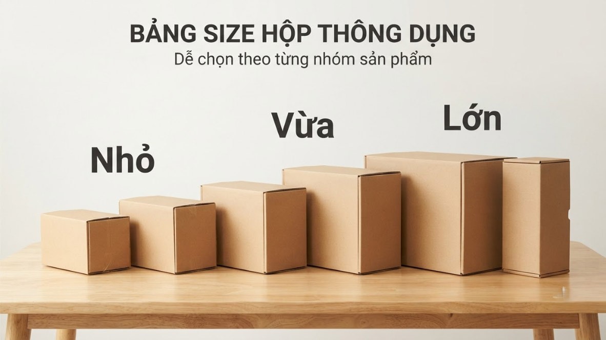 Bảng kích thước hộp và thùng thông dụng
