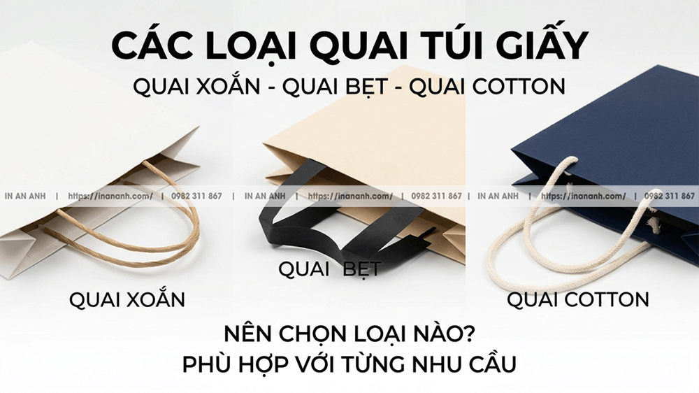 Các Loại Quai Túi Giấy: Quai Xoắn, Quai Dẹt, Quai Cotton – Chọn Loại Nào?
