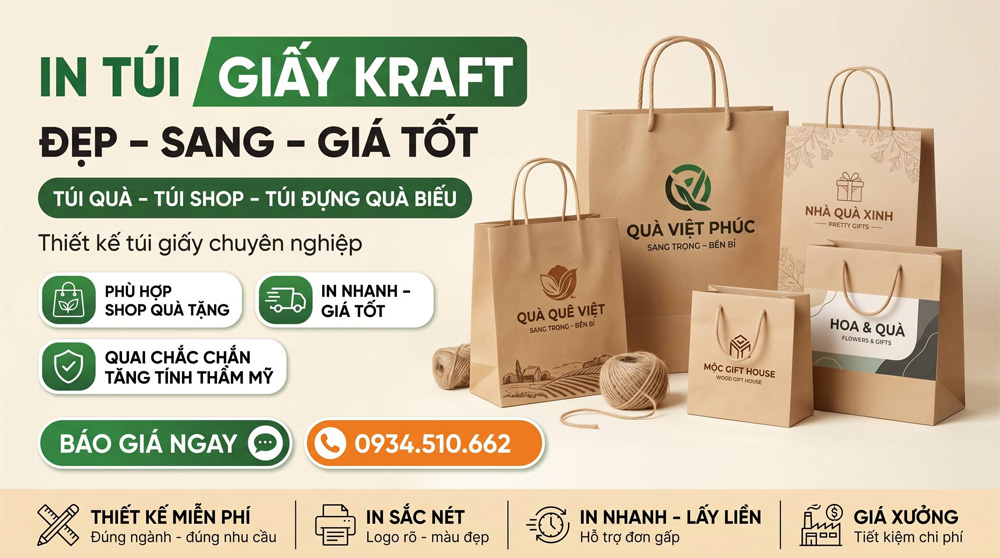 In Túi Giấy Kraft - Bền, Mộc, Thân Thiện Môi Trường, In Logo Sắc Nét