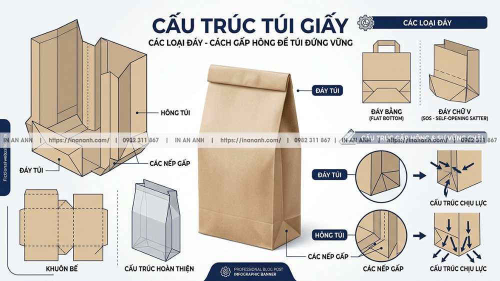 Cấu Trúc Túi Giấy - Các Kiểu Đáy, Cách Gấp Hông Để Túi Chắc Đứng
