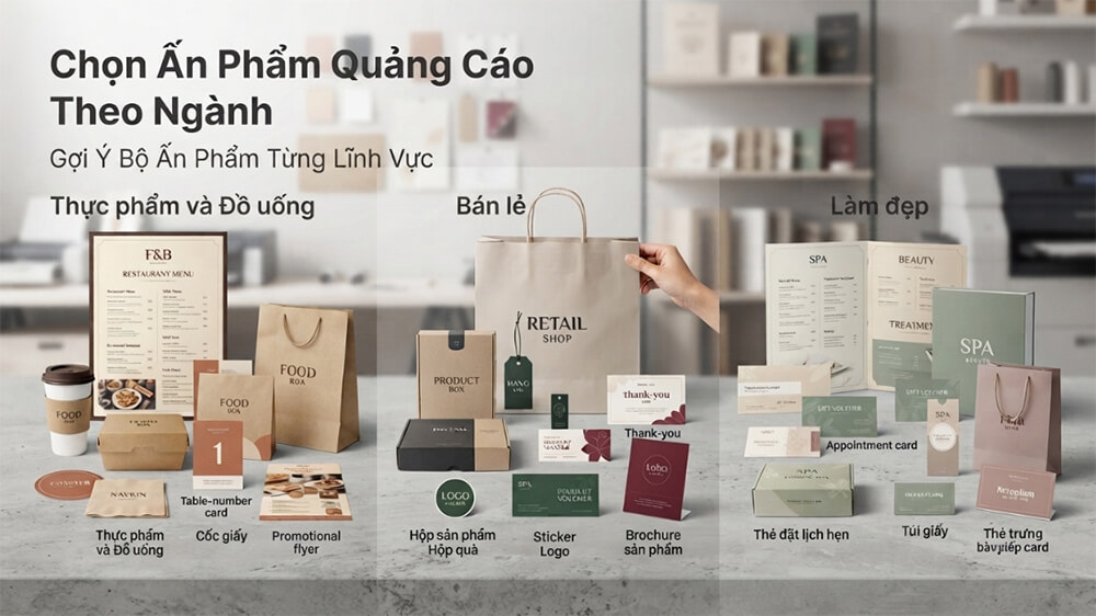 Chọn Ấn Phẩm Quảng Cáo Theo Ngành - Gợi Ý Bộ Ấn Phẩm Từng Lĩnh Vực