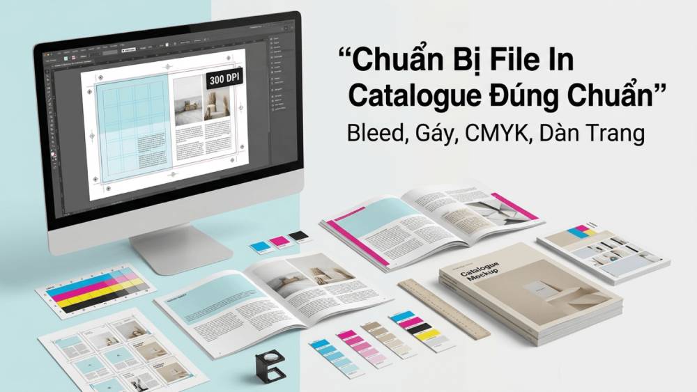 Chuẩn Bị File In Catalogue Đúng Chuẩn: Bleed, Gáy, CMYK, Dàn Trang