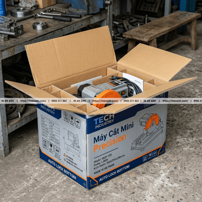 Mẫu hộp carton sóng máy móc công nghiệp nhỏ đáy tự khóa nhiều lớp