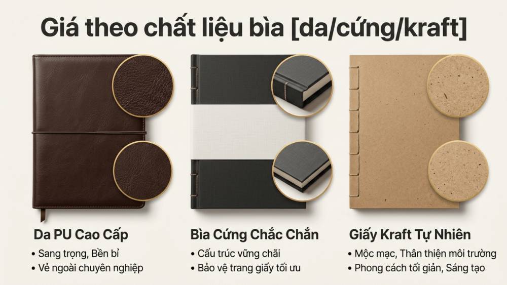 Giá Theo Chất Liệu: Bìa Da, Bìa Cứng, Kraft