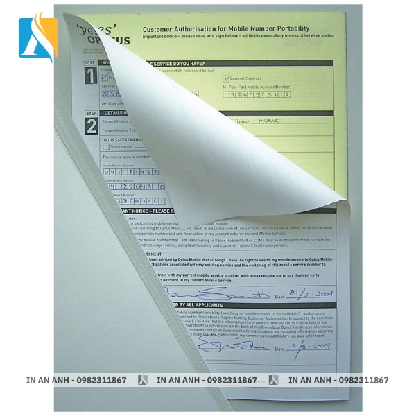 Giấy Carbonless được sử dụng phổ biến khi In hóa đơn bán lẻ, phiếu thu chi 