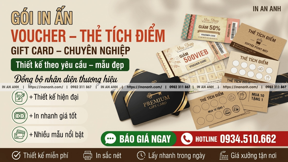 Gói In  Ấn Trọn Bộ Voucher – Thẻ Tích Điểm – Gift Card