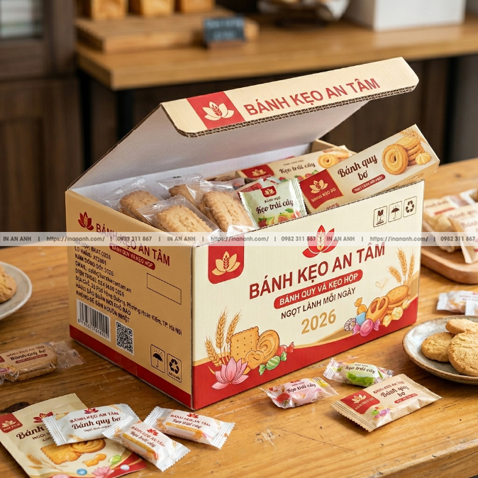 Hộp Carton Nắp Gập Bồi Duplex Đựng Bánh Kẹo