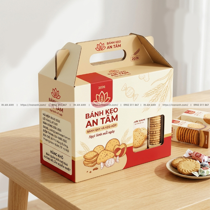 Hộp Carton Quai Xách Đựng Bánh Kẹo