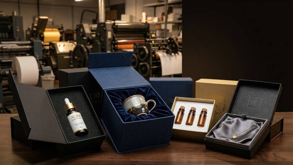 Các Loại Khay Định Hình Trong Hộp Cứng: Giấy, Carton Lạnh, Mút Xốp, Cao Su Non Bồi Nhung, Lụa