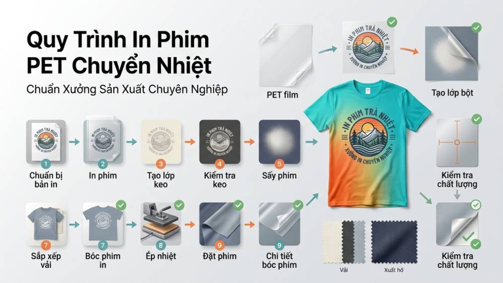 Hướng Dẫn Chi Tiết Quy Trình In Phim PET Chuyển Nhiệt Chuẩn Xưởng Sản Xuất Chuyên Nghiệp