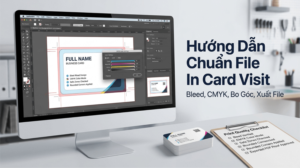 Hướng Dẫn Chuẩn File In Card Visit: Bleed, CMYK, Bo Góc, Xuất File