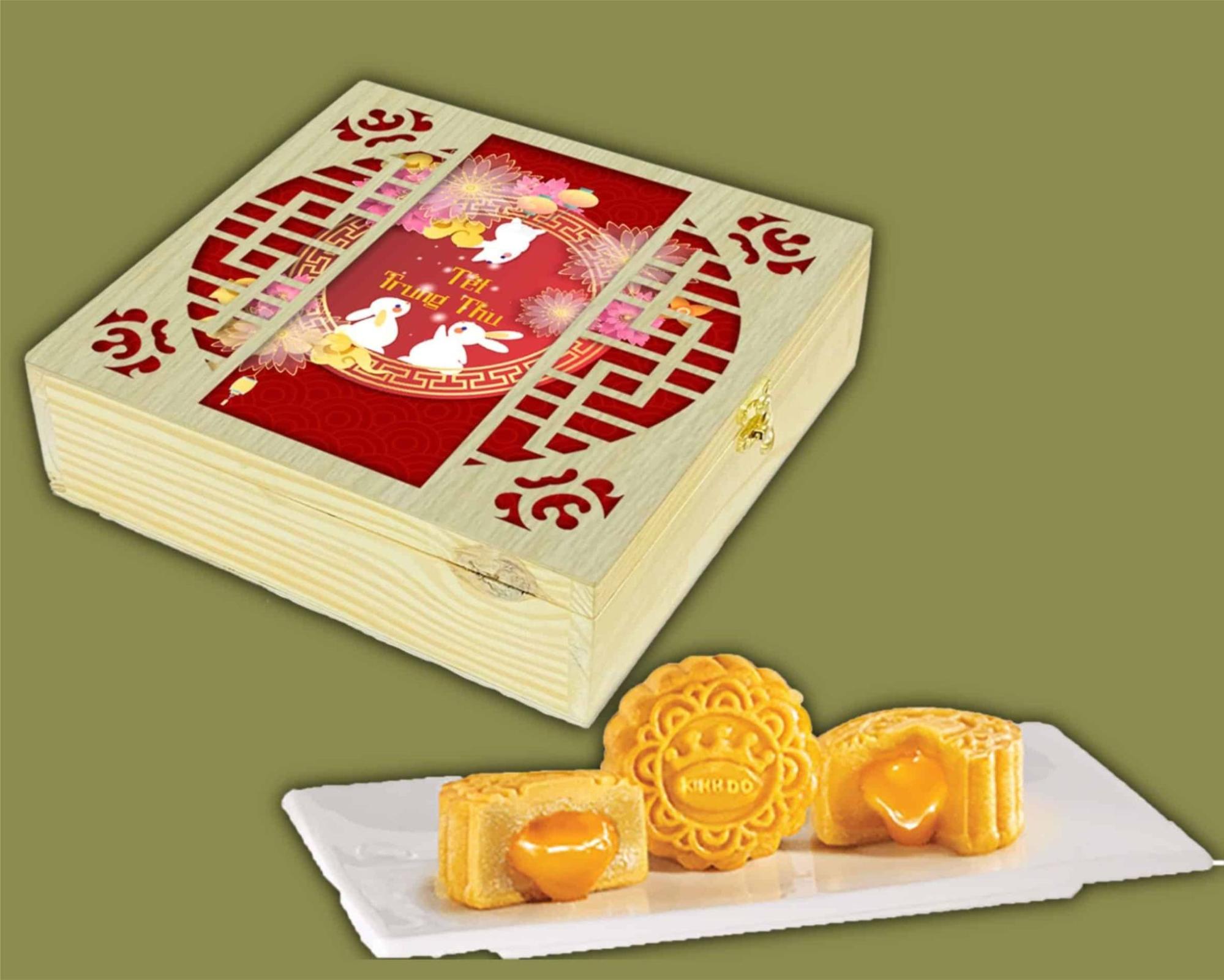 Mẫu hộp gỗ bánh trung thu 3 bánh