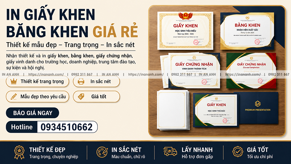In Bằng Khen Số Lượng Ít Lấy Ngay