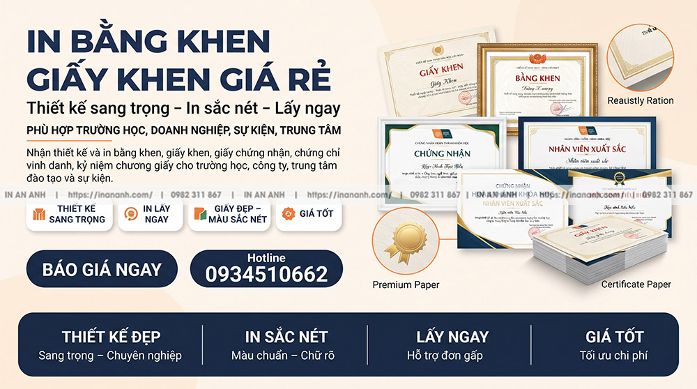 In Bằng Khen Uy Tín Chuyên Nghiệp