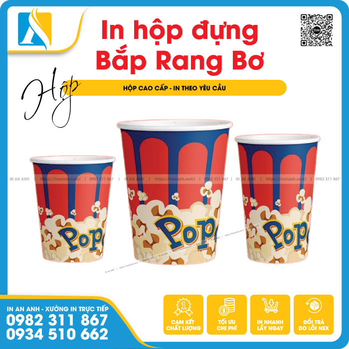 In mẫu hộp đựng bắp rang bơ hình ảnh ngộ nghĩnh, dễ thương