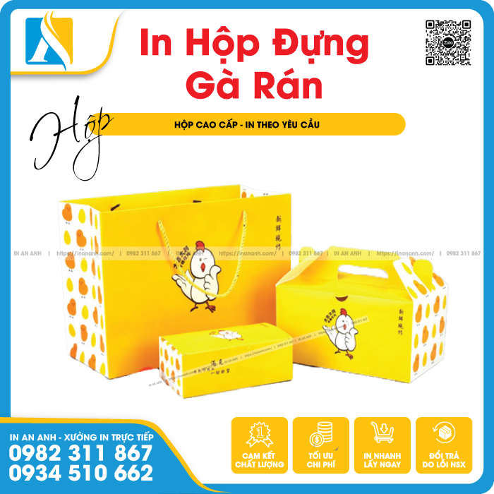 Mẫu hộp đựng gà rán thiết kế bắt mắt, màu vàng nổi bật