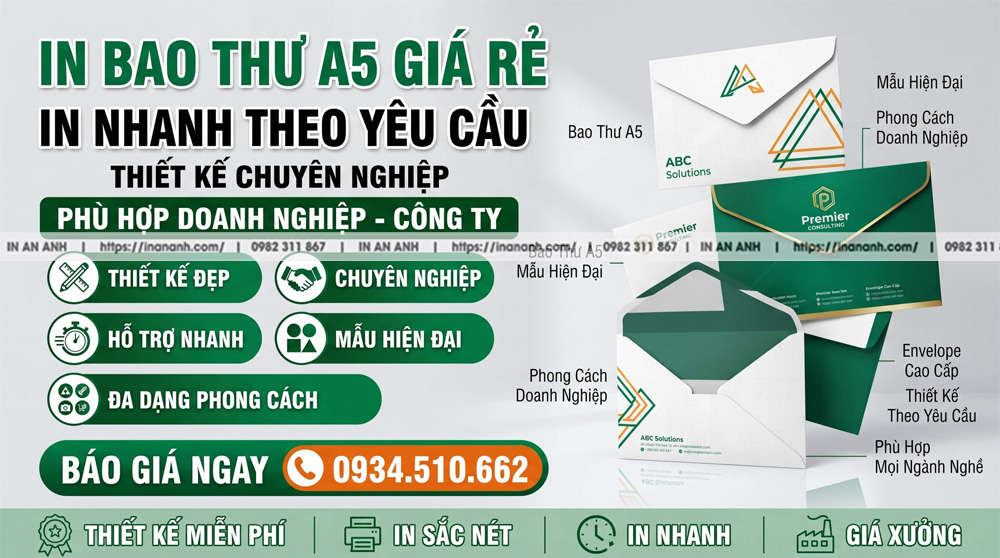 In Bao Thư A5 Giá Rẻ - Khổ Vừa Đa Dụng, Thẩm Mỹ, Chất Lượng