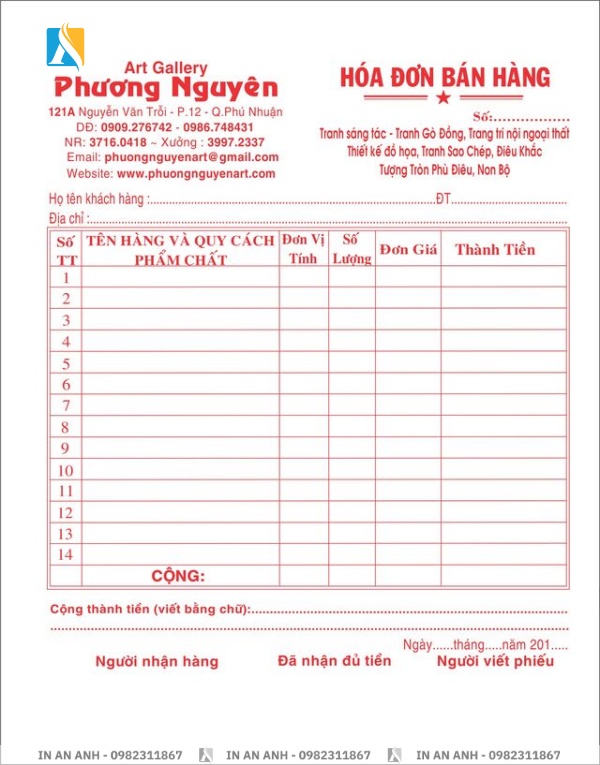 Mẫu hóa đơn bán lẻ và phiếu thu chi in ấn chuẩn
