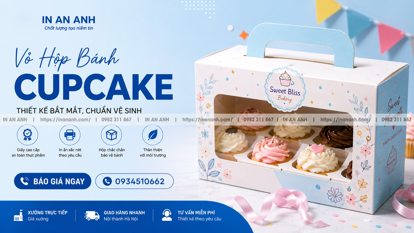 In hộp đựng bánh cupcake đẹp