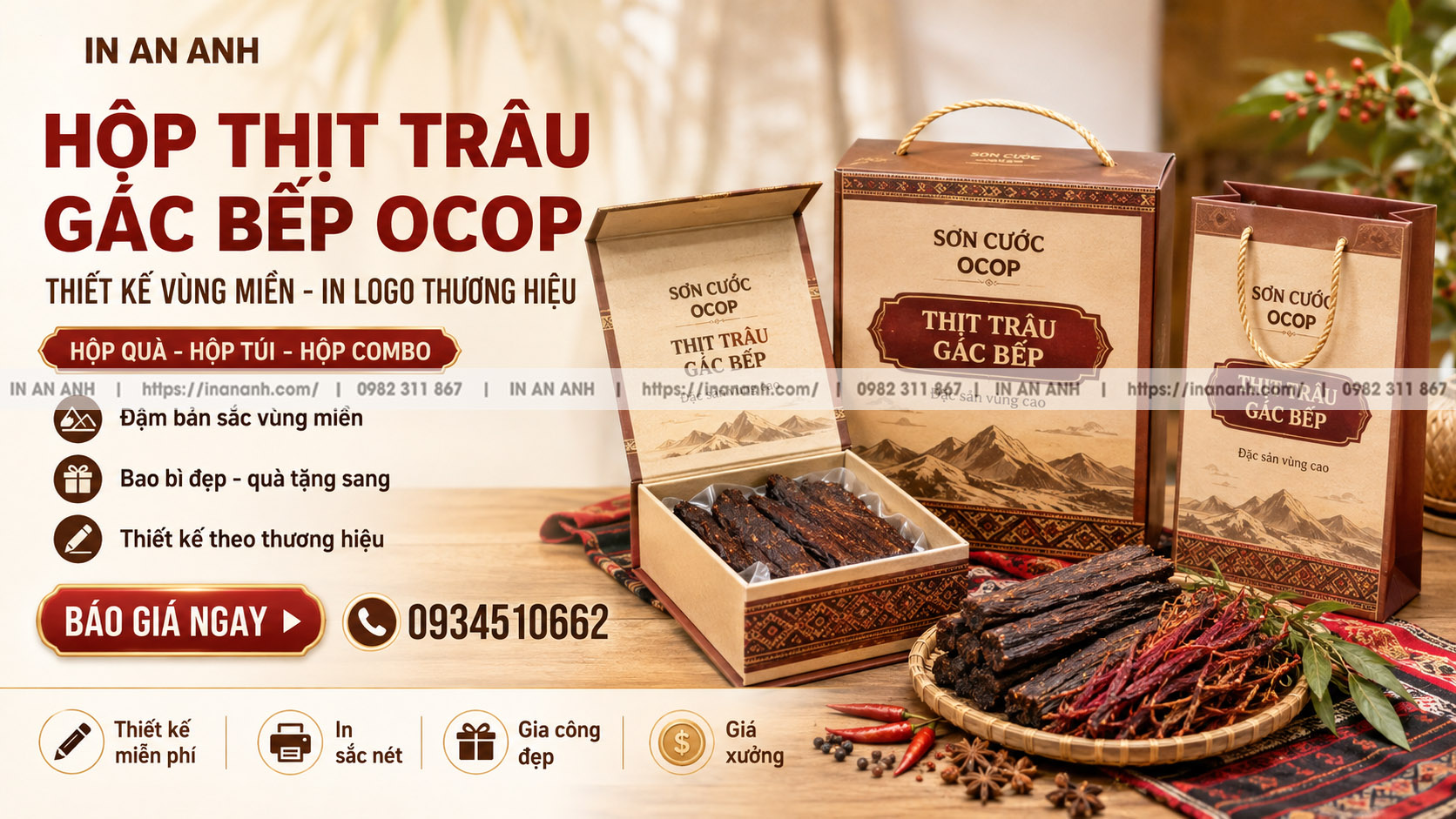 In Hộp Đựng Thịt Trâu Gác Bếp Đẹp