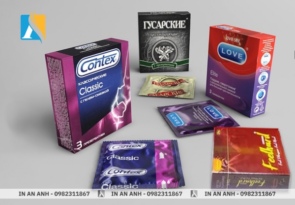 in hộp giấy đựng bao cao su