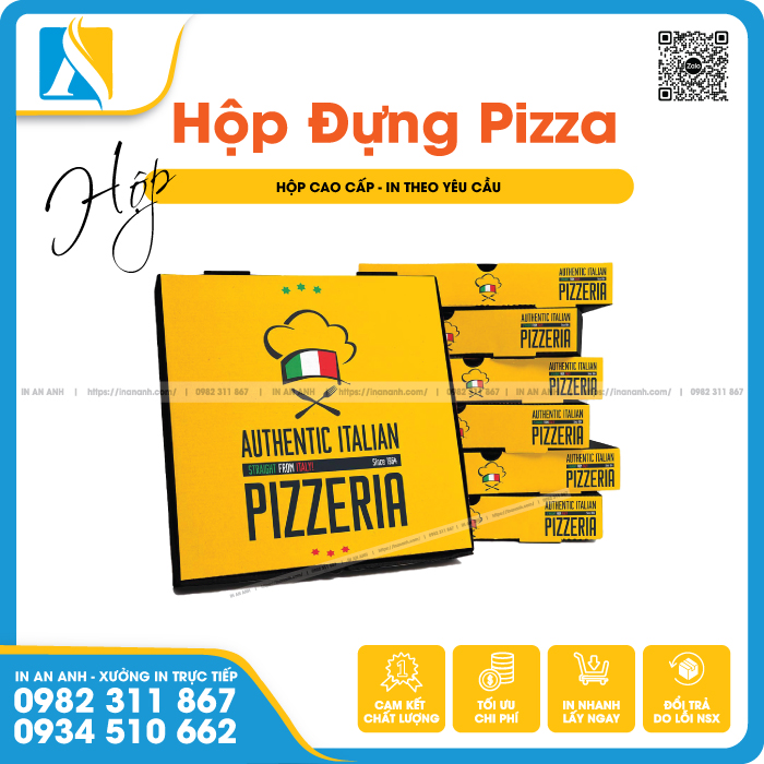 Mẫu các kích thước hộp pizza phổ biến, phù hợp nhiều size bánh
