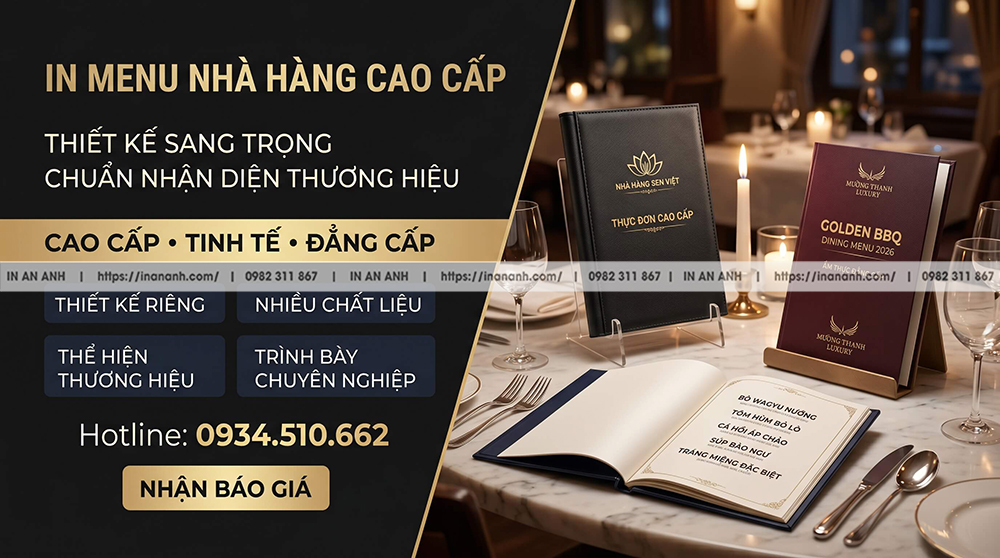 In Menu Nhà Hàng Cao Cấp Sang Trọng