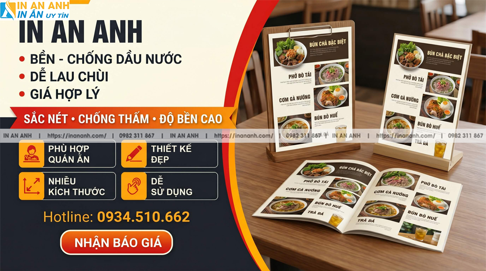 In Menu Quán Ăn Thực Đơn Bền Chống Dầu Nước