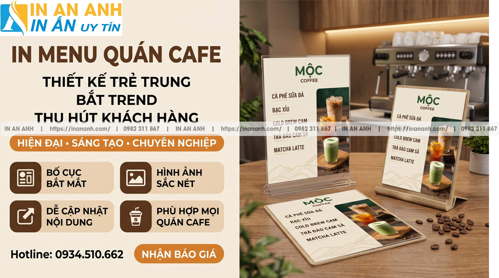 In Menu Quán Cafe Thiết Kế Trẻ Trung