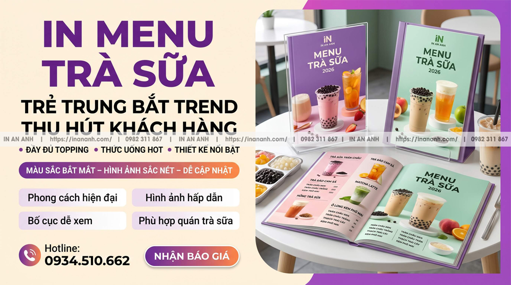 In Menu Trà Sữa Thiết Kế Trẻ Trung