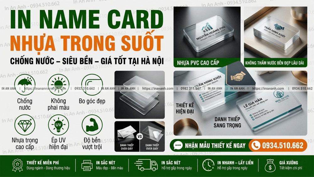 In Card Visit Nhựa Trong Suốt - Chống Nước, Siêu Bền, Độc Đáo