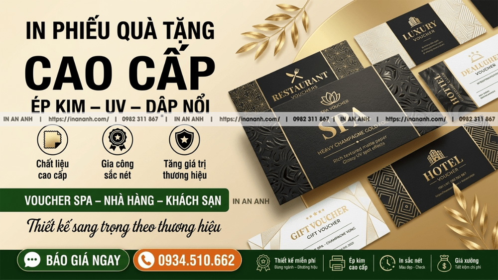 In Phiếu Quà Tặng Cao Cấp Ép Kim – UV – Dập Nổi