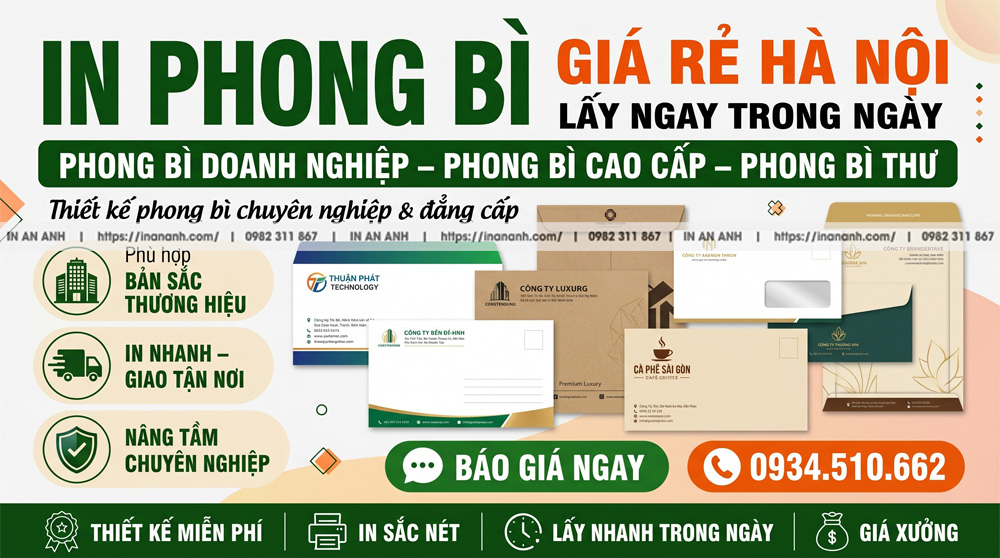 In Phong Bì, Bao Thư Giá Rẻ - Chuyên In Sắc Nét, Giá Tận Xưởng Hà Nội